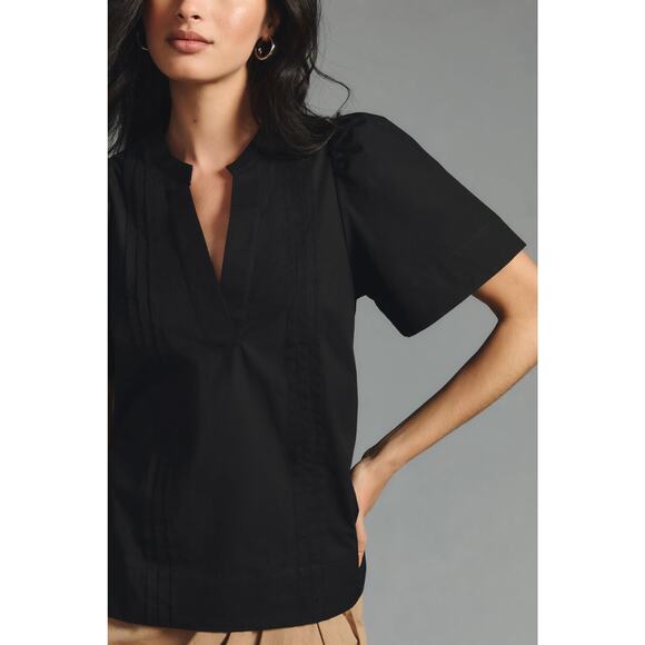 Anthropologie Maeve Poplin Pintuck Blouse Black Size M - Picture 4 of 7